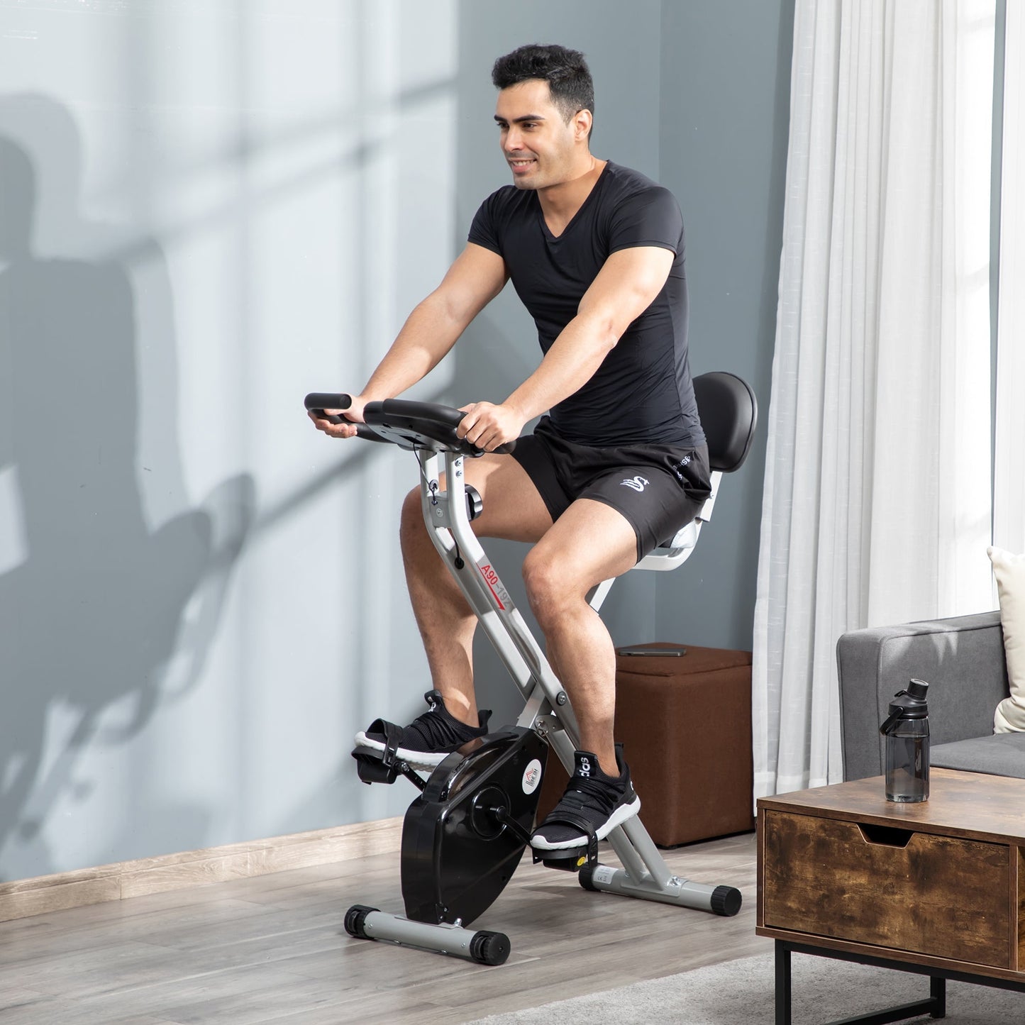 Soozier folding room exercise bike, 5 positions and 8 resistance levels, 43x97x109cm - Borgè