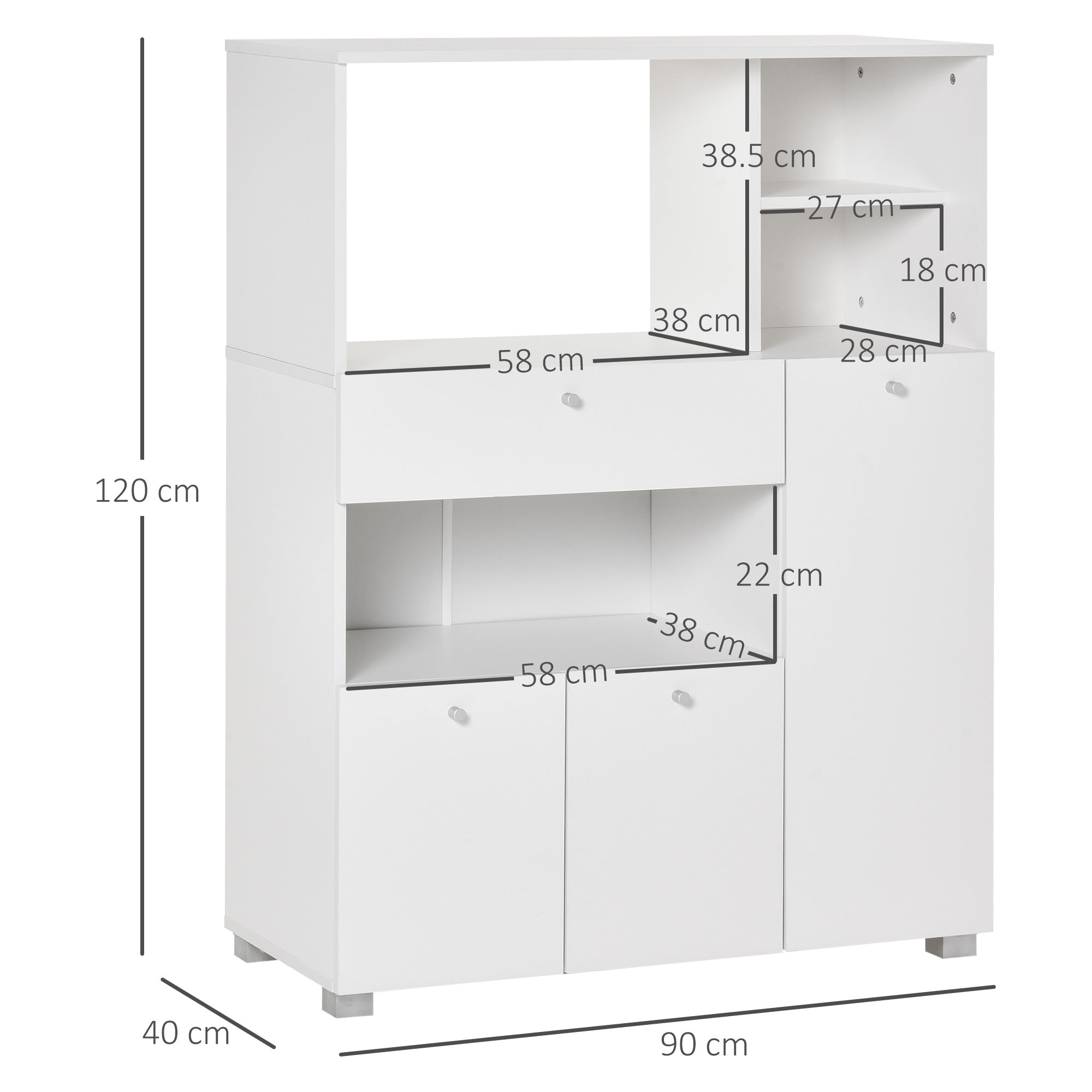 Mobile Belief for Kitchen With Cabinets, Shelves and drawer, in wood 90x40x120cm White - Borgè