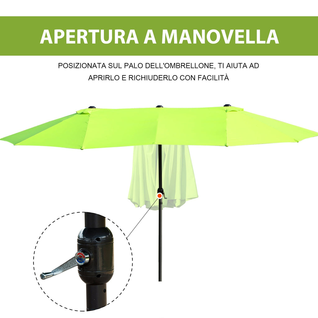 Double Garden Umbrella with Crank Opening, in Steel and Polyester, 460x270x240 cm, Light Green - Borge' Group Limited