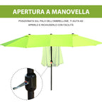 Double Garden Umbrella with Crank Opening, in Steel and Polyester, 460x270x240 cm, Light Green - Borge' Group Limited