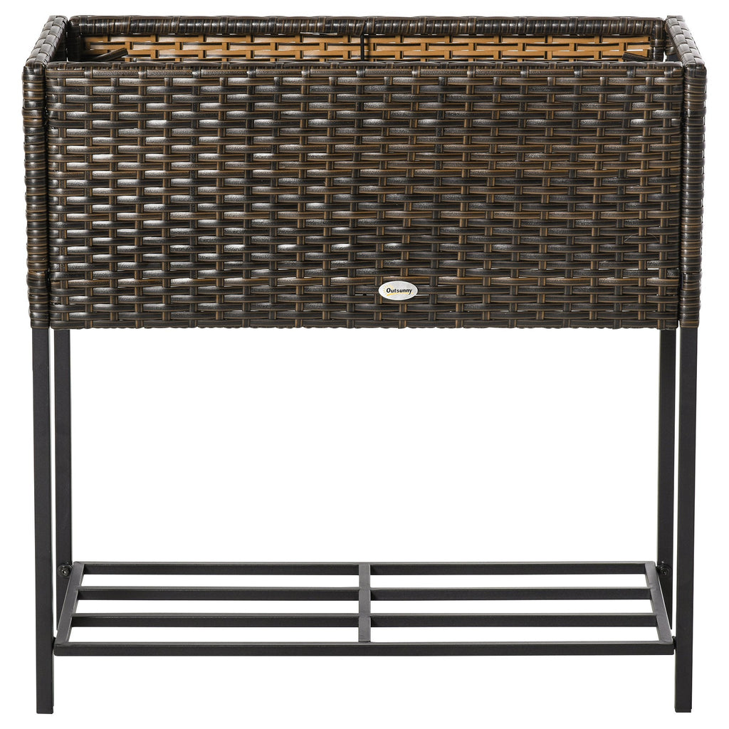 Raised Garden Bed, Wicker-Effect Planter with Shelf, Raised Garden Bed for Indoor and Outdoor Use, Grey (70cm x 30cm x 72cm) - Borge' Group Limited