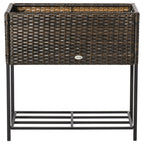 Raised Garden Bed, Wicker-Effect Planter with Shelf, Raised Garden Bed for Indoor and Outdoor Use, Grey (70cm x 30cm x 72cm) - Borge' Group Limited