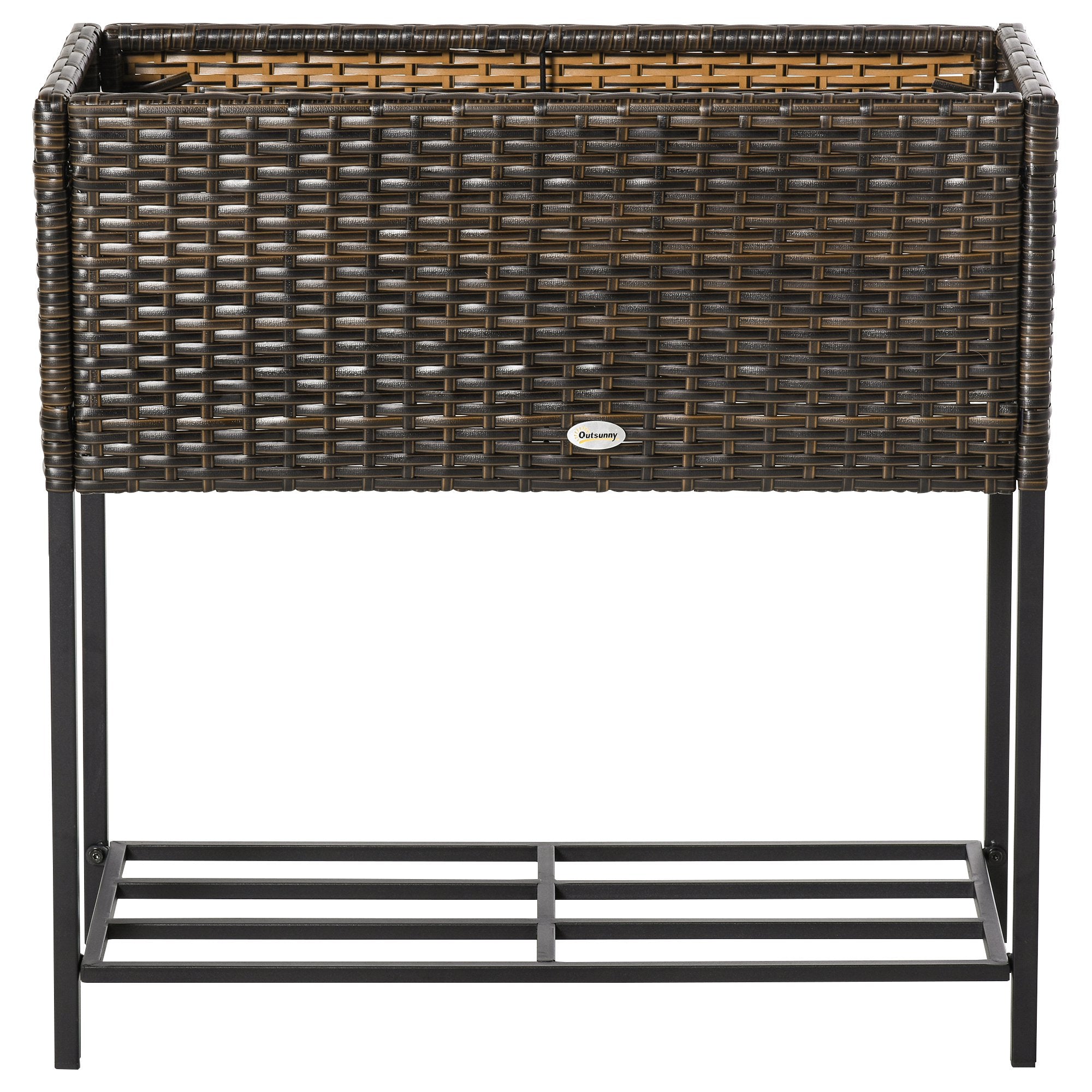 Raised Garden Bed, Wicker-Effect Planter with Shelf, Raised Garden Bed for Indoor and Outdoor Use, Grey (70cm x 30cm x 72cm) - Borge' Group Limited