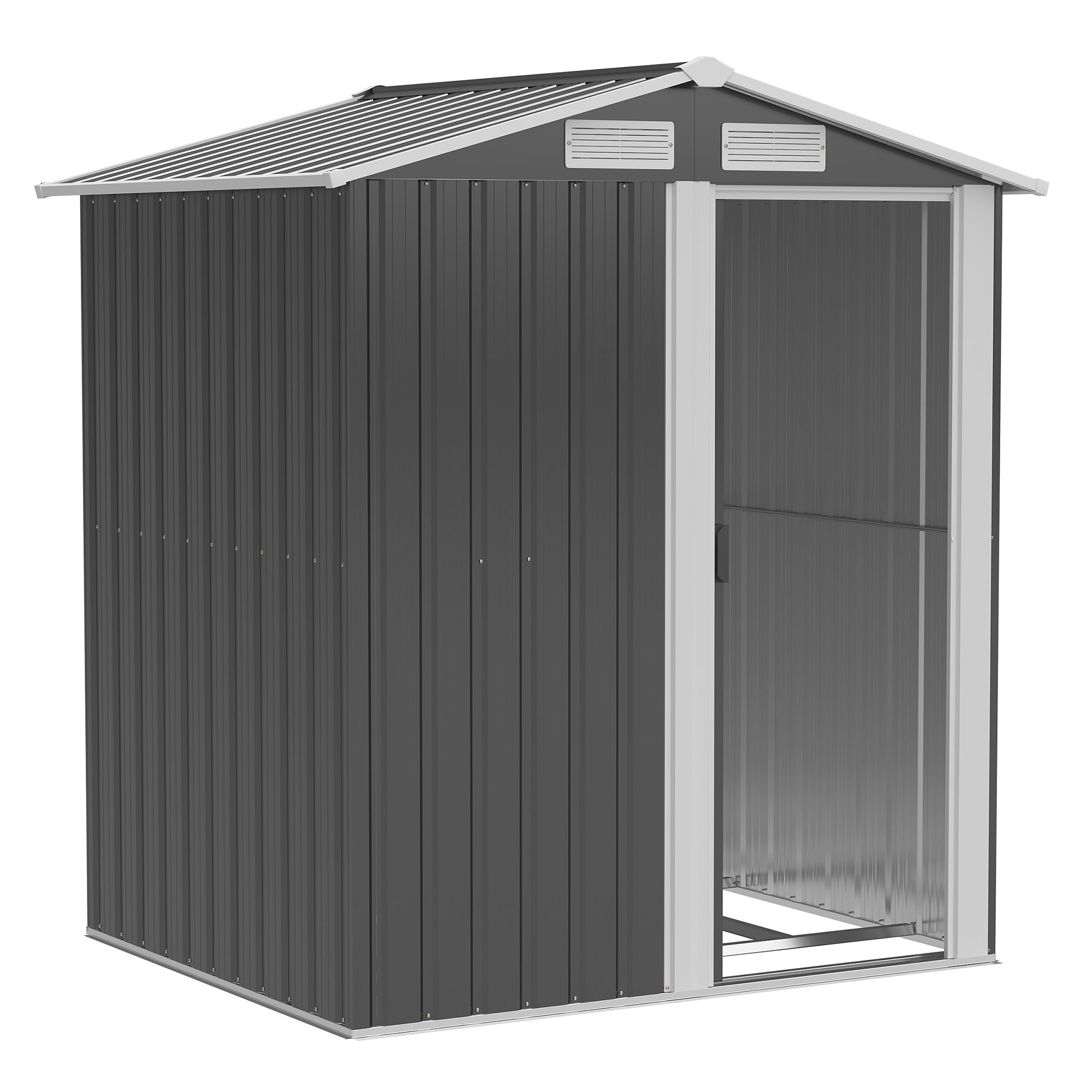 Steel Tool Shed with Sloped Roof and 4 Air Vents, 152x132x188cm, Dark Grey - Borge' Group Limited