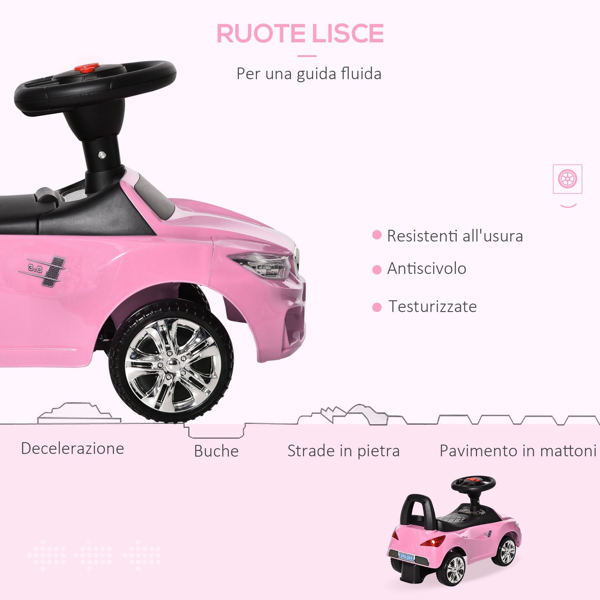 Machine for children rideable headlights and integrated music, 18-36 months - Rosa - Borgè