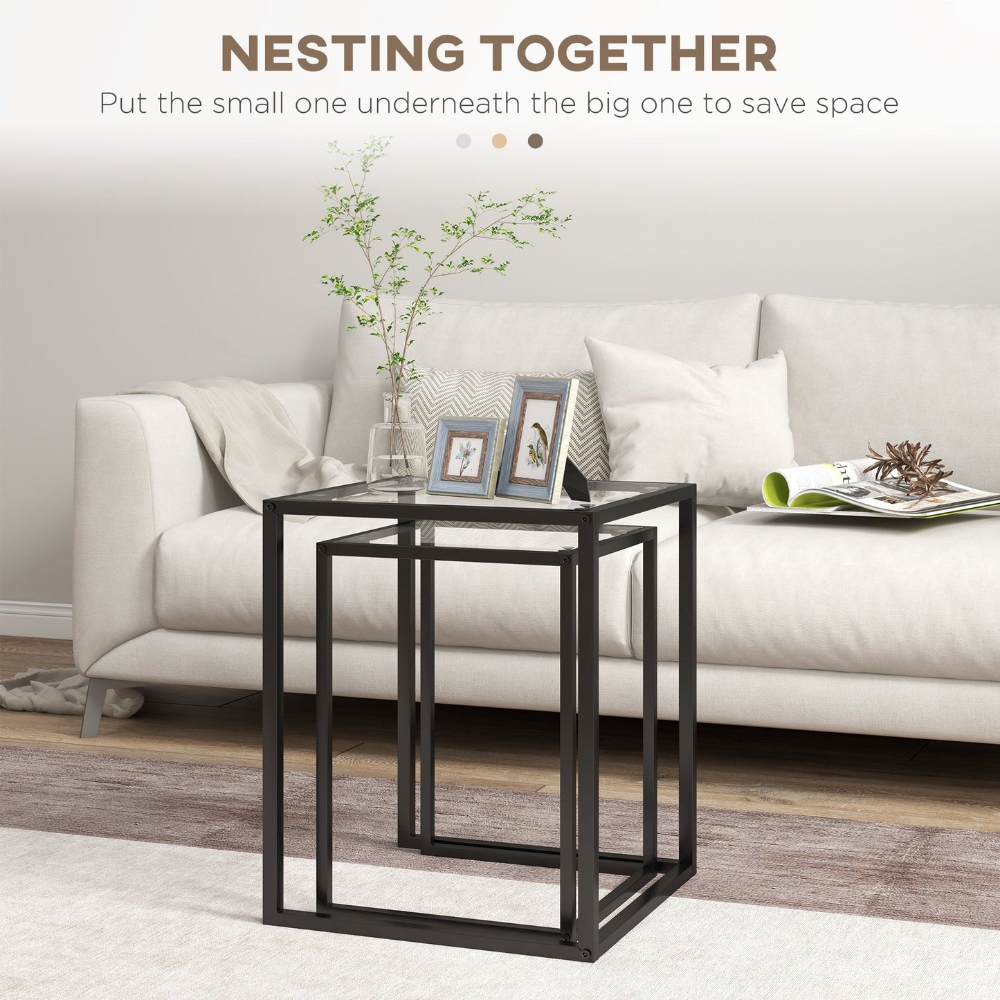 CIELO | Set of 2 Modern Black Coffee Tables with Tempered Glass - Borgè