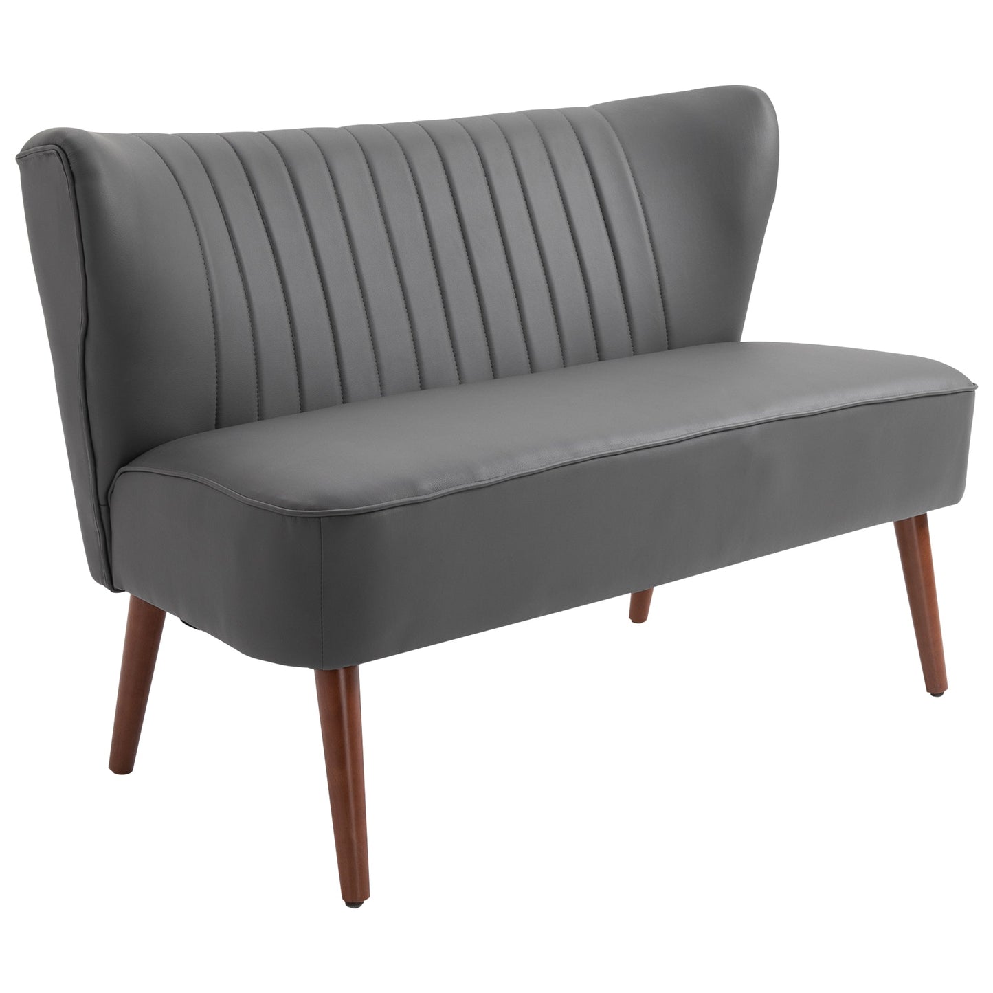 STELLE | Grey 2 Seater Sofa Grey Synthetic Leather with wooden legs - Borgè