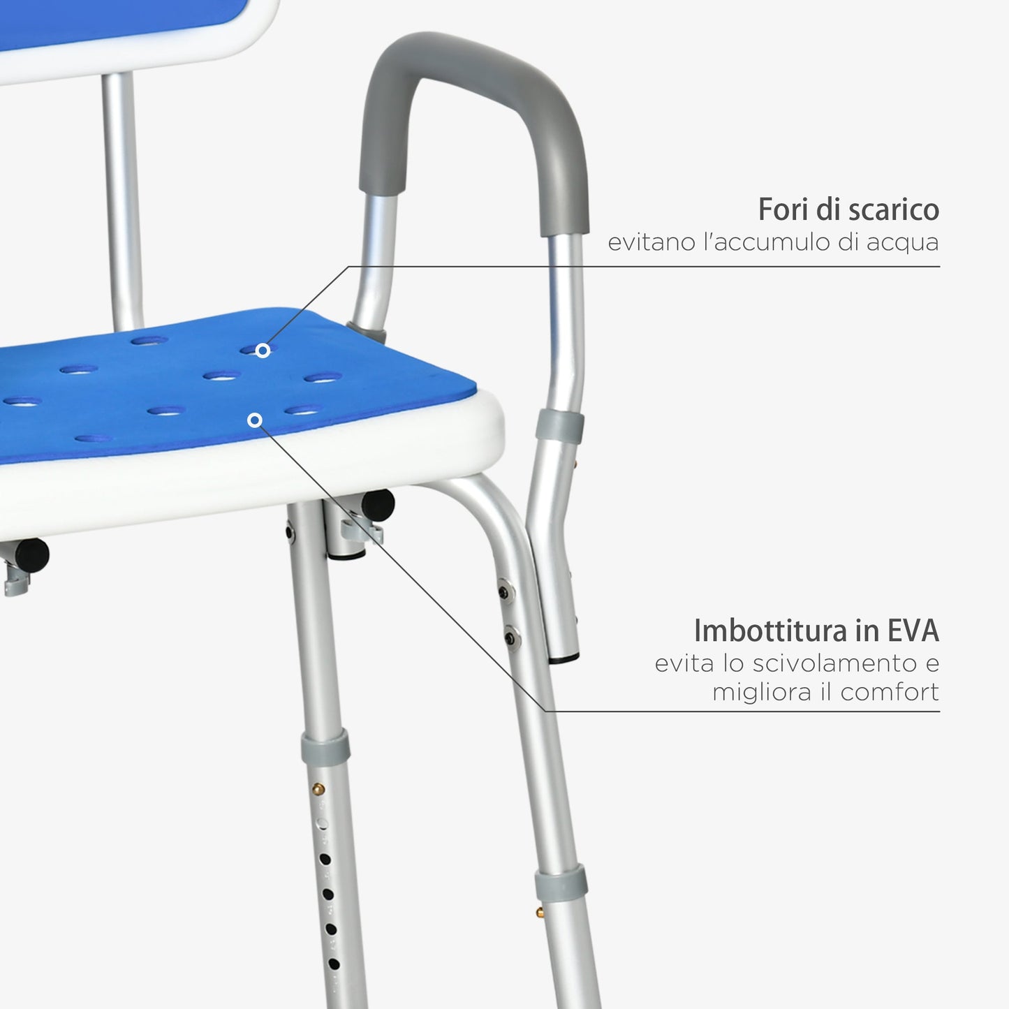 shower chair with padding and adjustable height, armrests and windy feet - Borgè