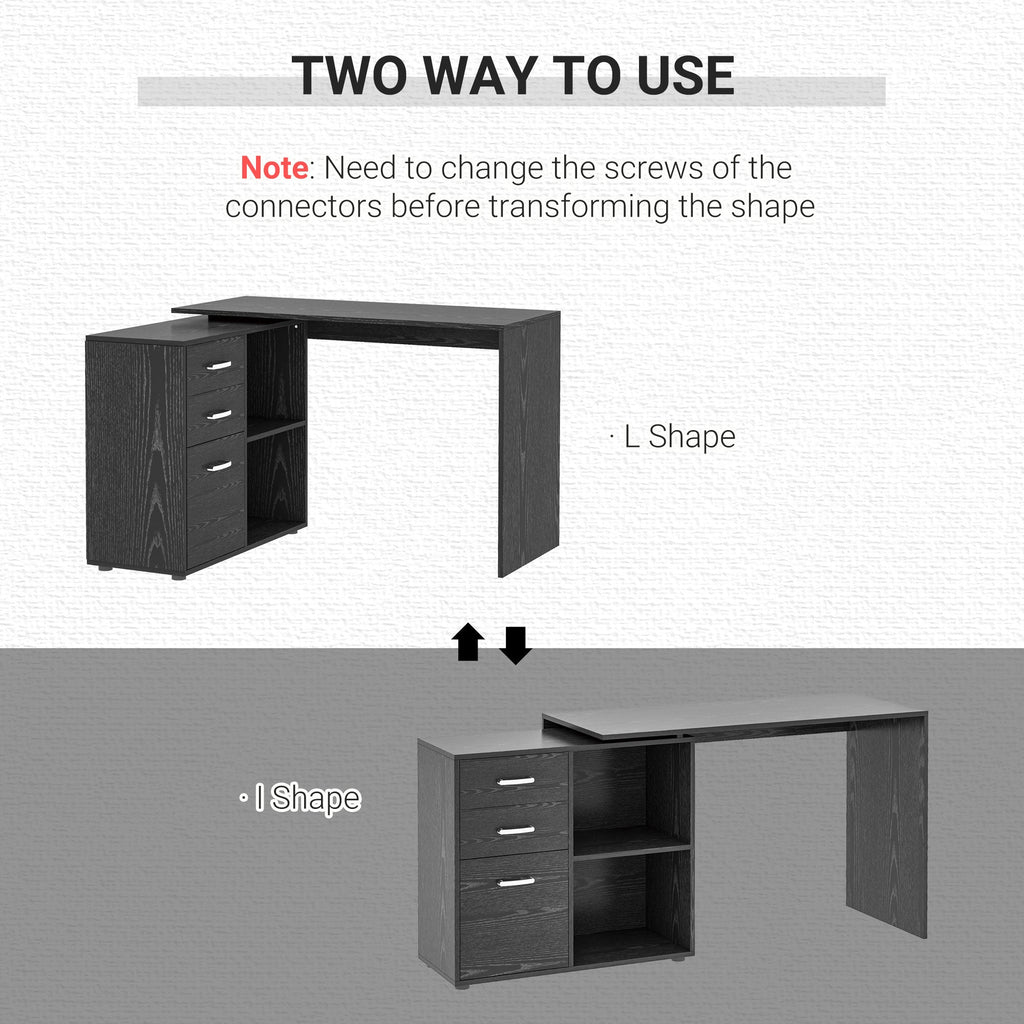 corner desk with chest of drawers, for office and house, LA, black shape - Borgè