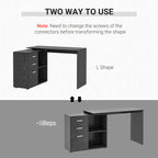 corner desk with chest of drawers, for office and house, LA, black shape - Borgè