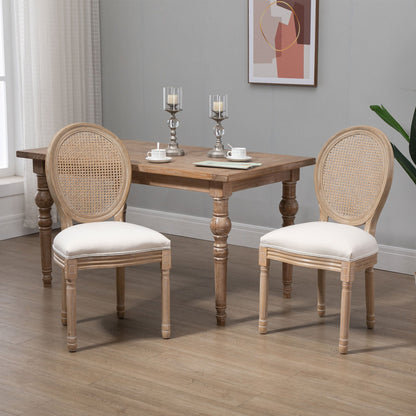 Set 2 Vintage -style living room chairs with pierced back, in wood and fabric, 49x56x96cm, white - Borgè