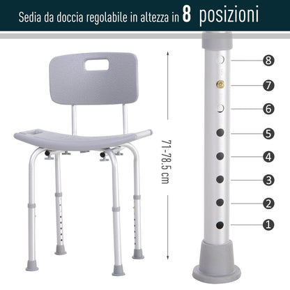 Aluminum shower chair and plastic adjustable height 8 levels - Borgè