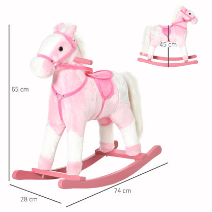 Homcom wooden horse in wood with animal sound toy gift for children 74 x 28 x 65cm pink - Borgè