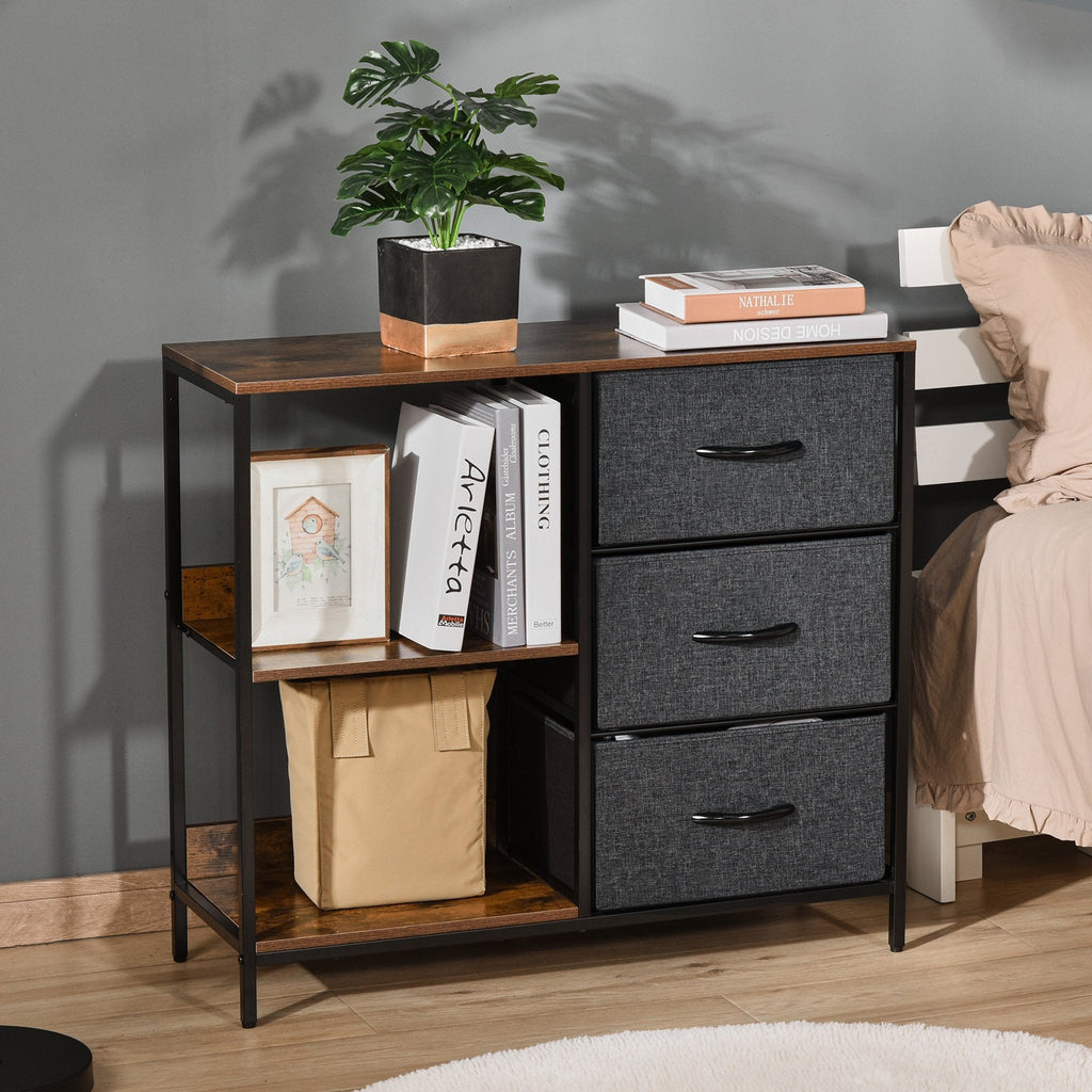 Multiuse chest of drawers with fabric drawers, 80x29x71cm - brown/dark Grey - Borgè