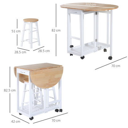 set 3 pieces folding table table and 2 saving stools - white and wood - Borgè