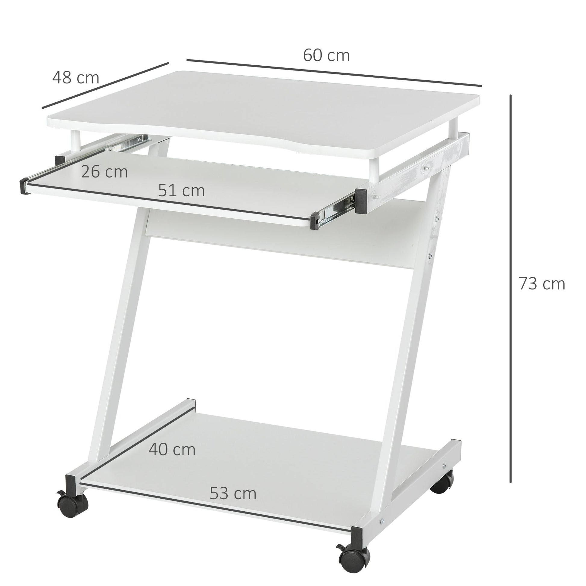 Desk Table PC PC Plan Planning Keyboard and 4 wheels, White - Borgè