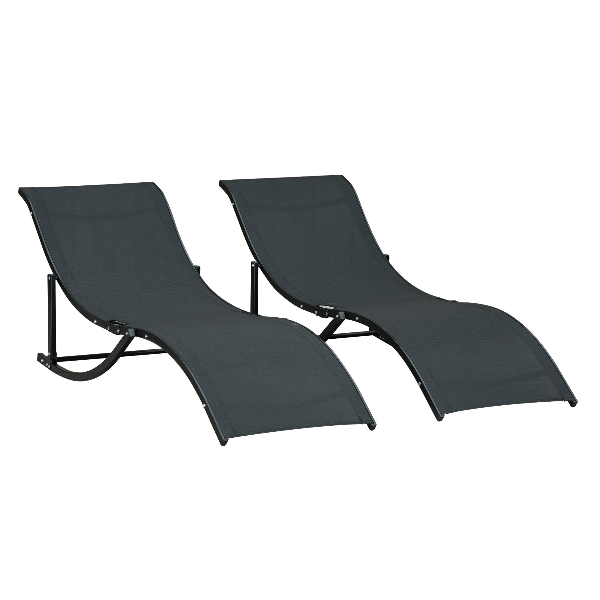 Set of 2 Folding Garden Loungers, Aluminum and Textilene Sun Lounger, 61x165x63cm - Borge' Group Limited