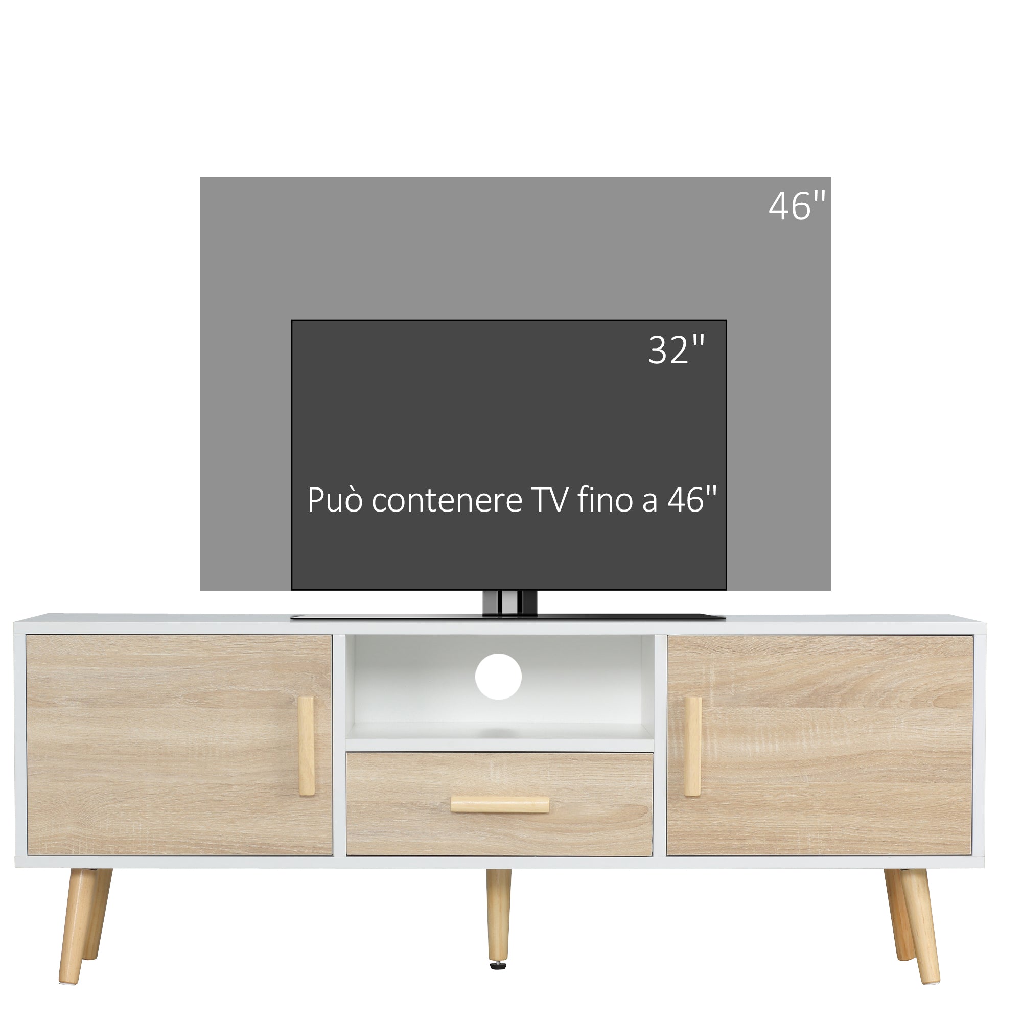 Homcom Low TV Mobile for TV Max 46 "with open shelf, drawer and 2 lockers, in chipboard and pine, 120x37x45.5cm - Borgè