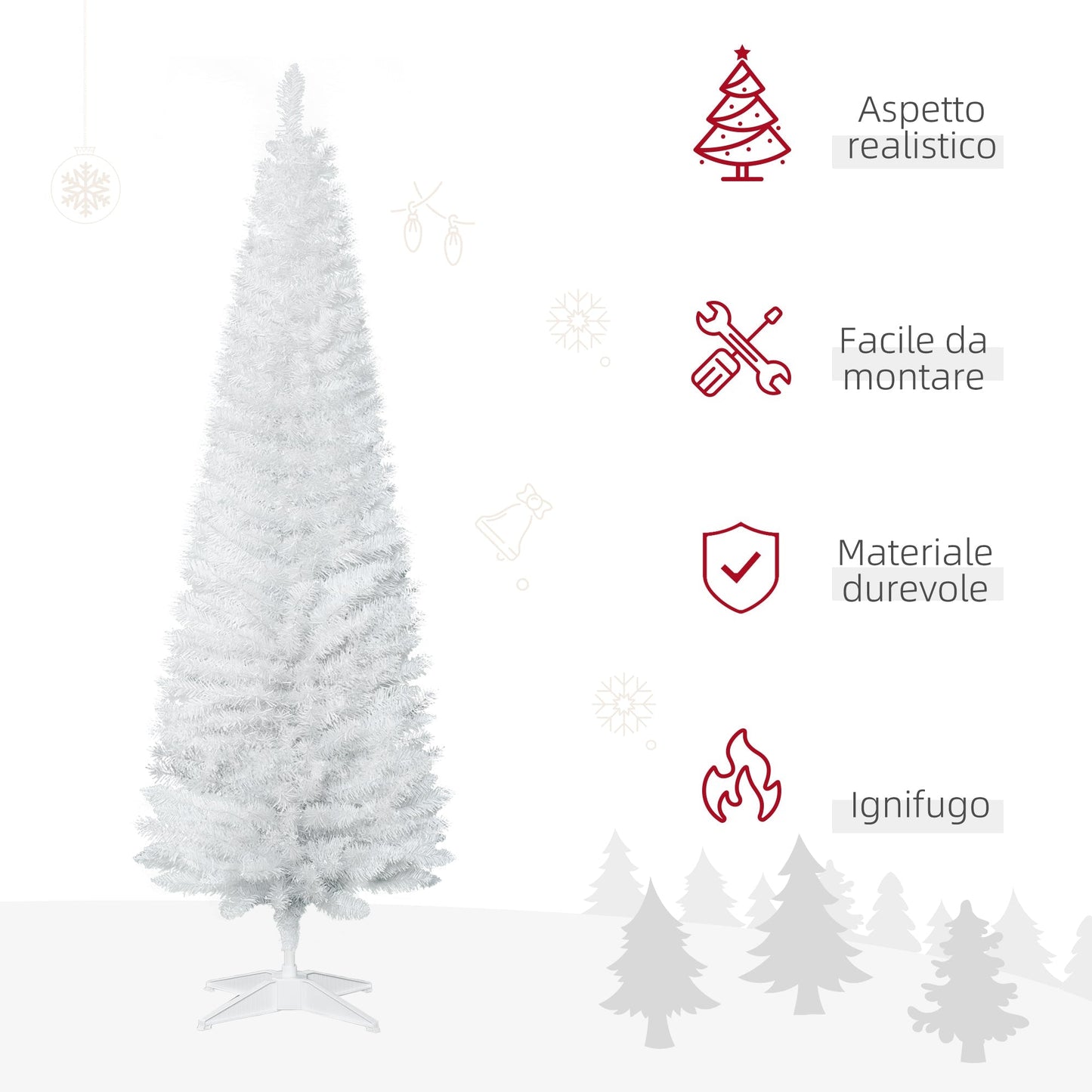 Artificial Christmas tree in PVC with 390 branches and plastic base - white - Borgè