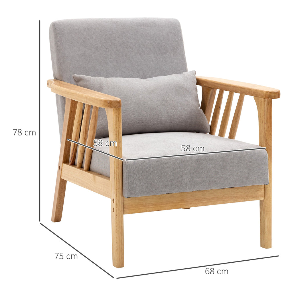 Modern armchair with velvety coating and wooden structure, 68x75x78cm, Grey - Borgè