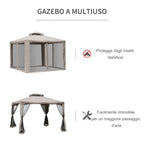 3x3m Garden Gazebo with Mosquito Net, Metal Frame and Polyester Cover, Taupe - Borge' Group Limited