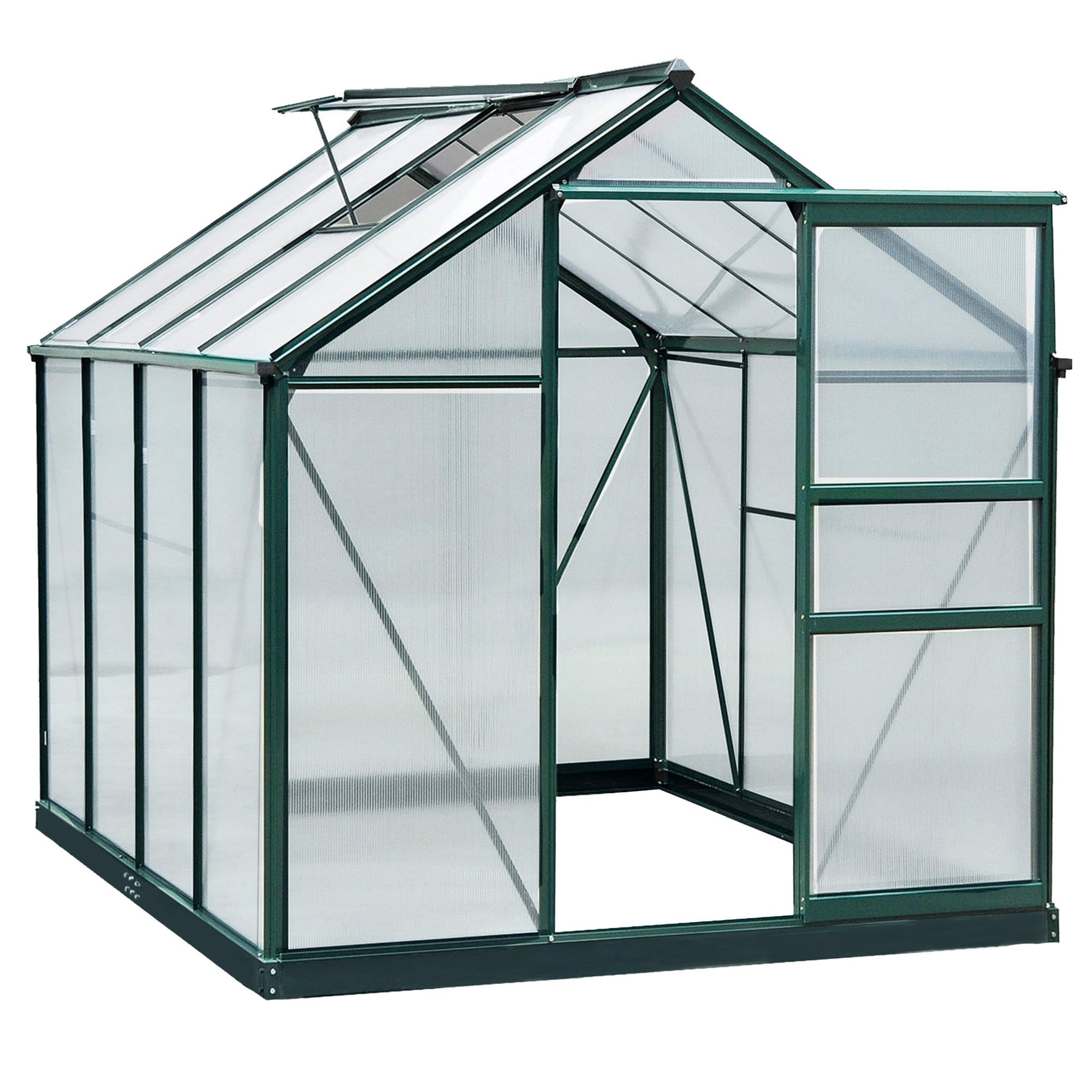 Anti-UV Polycarbonate Garden Greenhouse with Window and Sliding Door, 190x252x201cm - Borge' Group Limited
