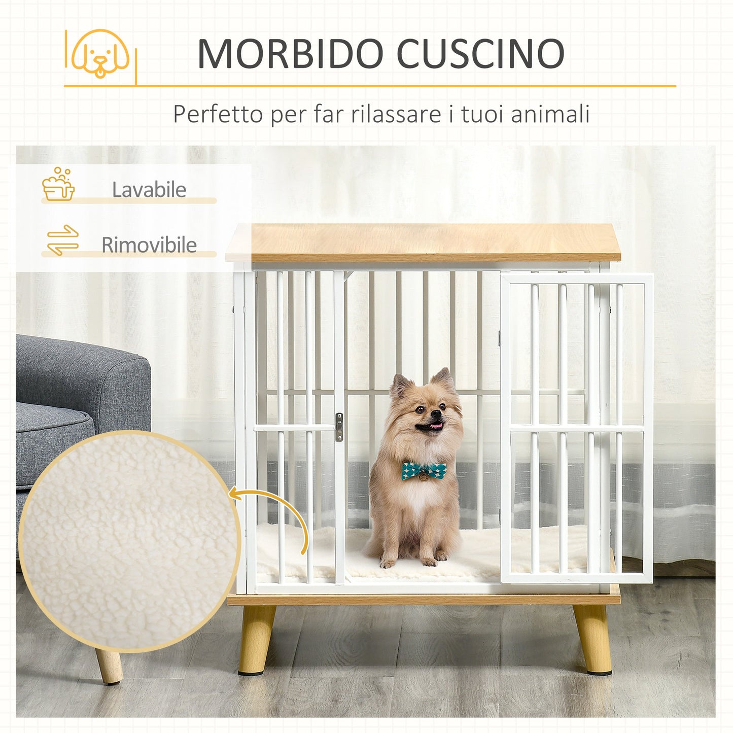 PAWHUT Wooden and steel interior dogs with removable cushion and washable for small dogs - Borgè