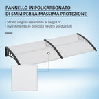 Outdoor Canopy Shelter 195x75cm in Polycarbonate and Aluminum for Balcony Windows and Doors, Transparent - Borge' Group Limited