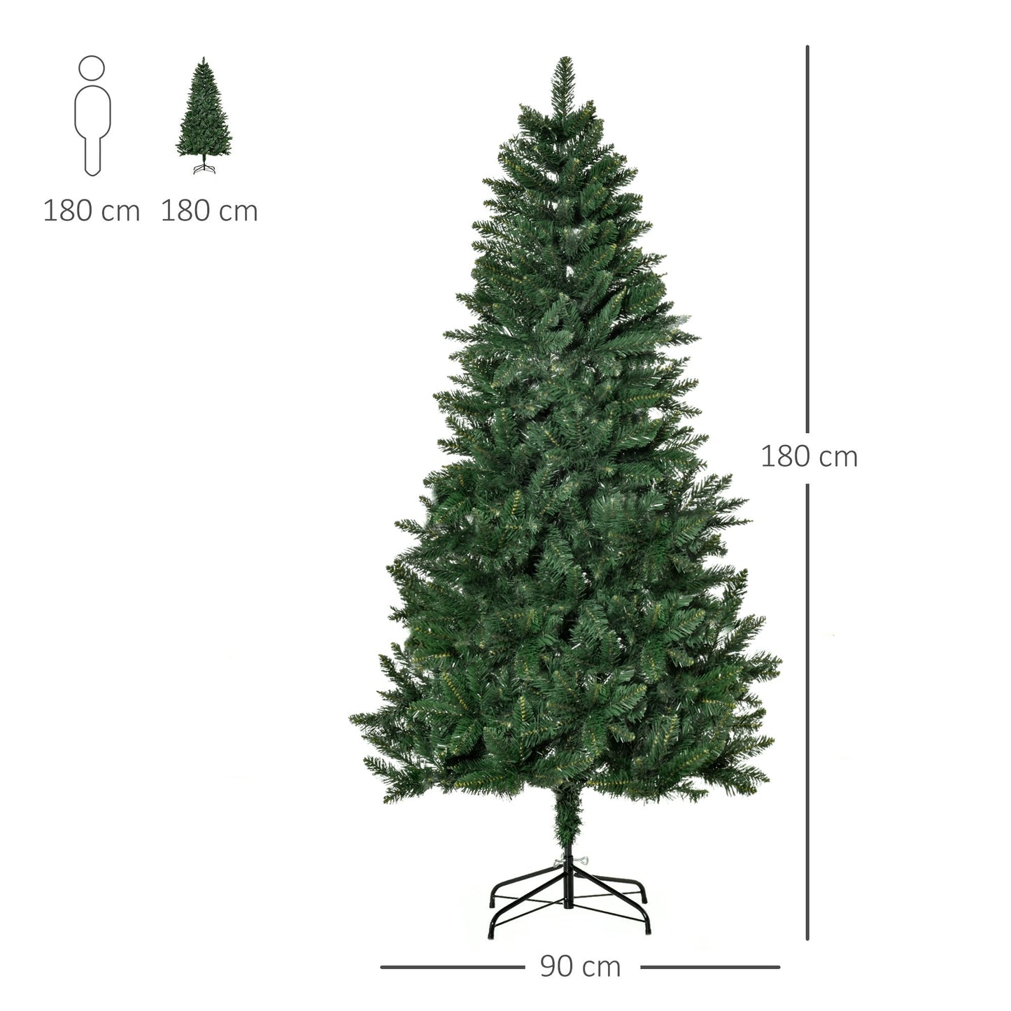 Folding Artificial Christmas Tree with Removable Base 180cm - Green - Borgè