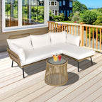 SUMMERLOVIN' | Boho Chic Rattan Garden Set with Corner Sofa and Coffee Table, Beige and Coffee - Borge' Group Limited