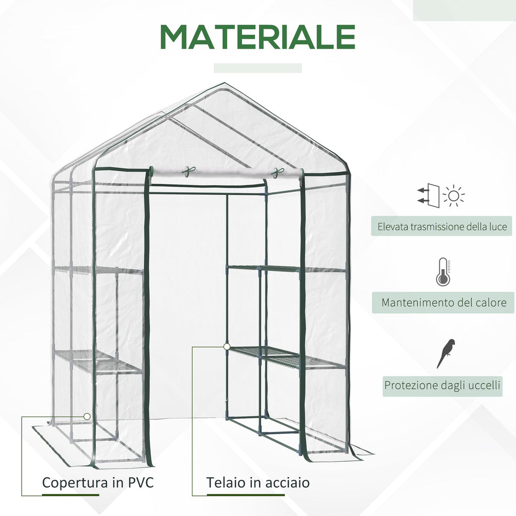 Outdoor Garden Greenhouse in Transparent PVC, Balcony Greenhouse with Shelves for Plants and Vegetables 1.43 x 1.43 x 1.95m - Borge' Group Limited