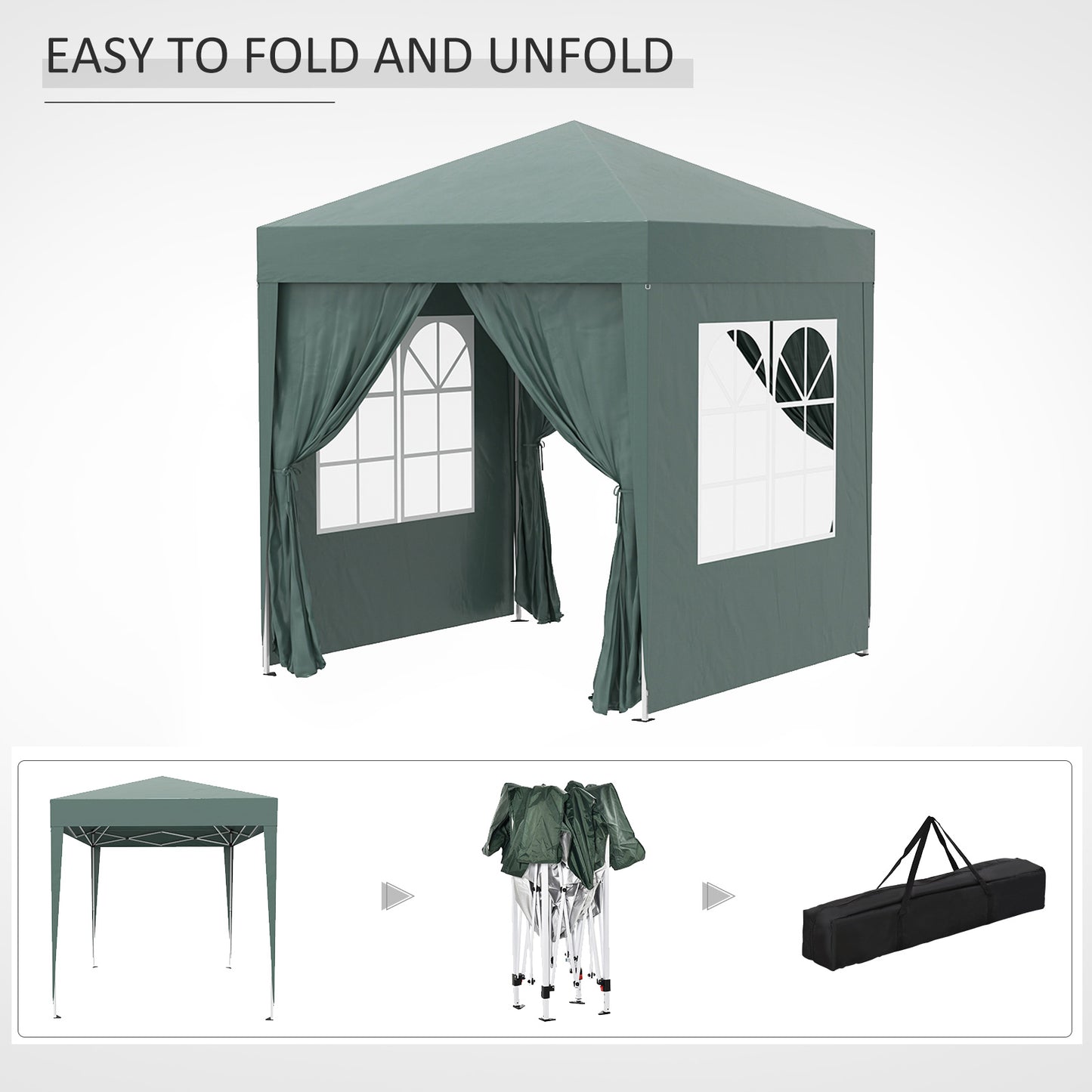 Outsunny gazebo 2x2 m folding with 4 removable walls and transport bag, metal and polyester, green - Borgè