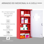 CASTETTA DATE MEDICINE medicinal locker 4 levels glass door 60 × 30 × 12cm red - Borgè