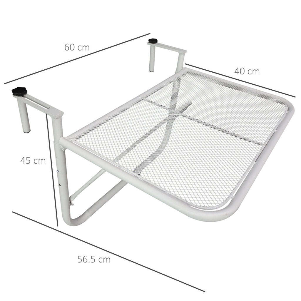 3-Tier Adjustable Height Railing Table with Hooks, Metal, 60x56.5x45 cm, White - Borge' Group Limited