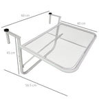 3-Tier Adjustable Height Railing Table with Hooks, Metal, 60x56.5x45 cm, White - Borge' Group Limited