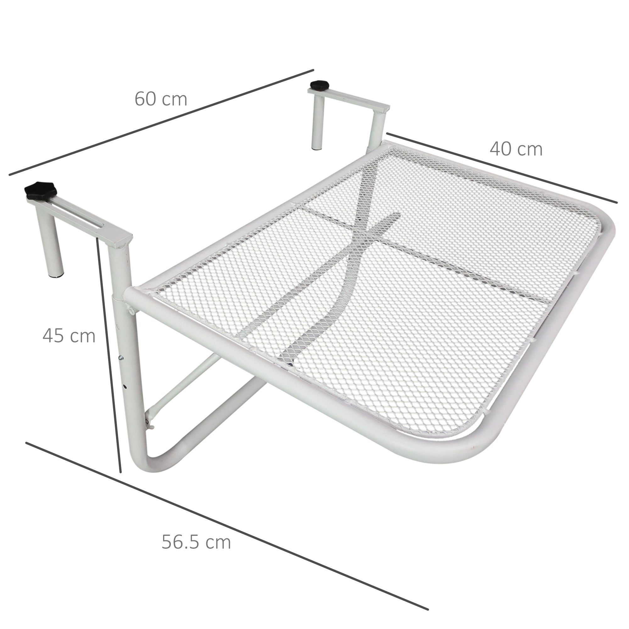 3-Tier Adjustable Height Railing Table with Hooks, Metal, 60x56.5x45 cm, White - Borge' Group Limited