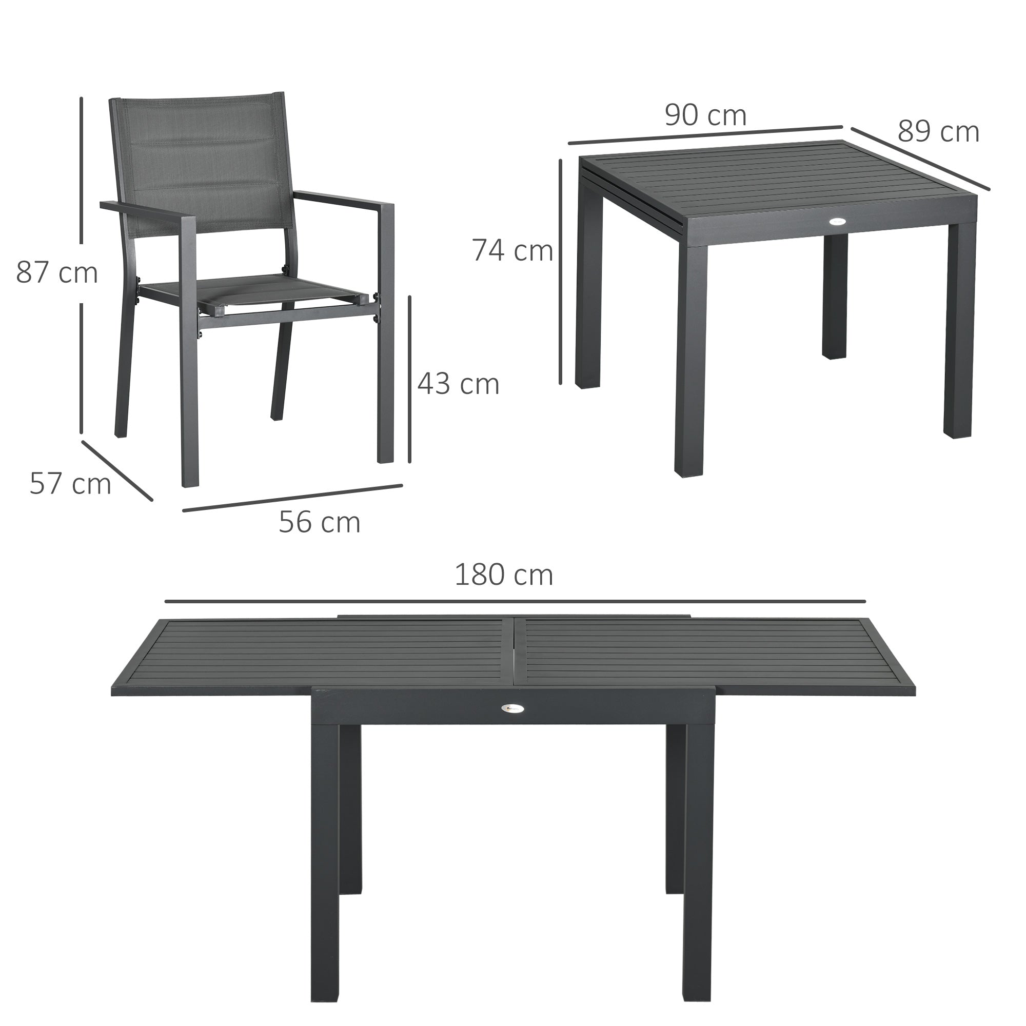 Extendable Aluminum Garden Table and 6 Chairs Set with Breathable Seat, Grey - Borge' Group Limited