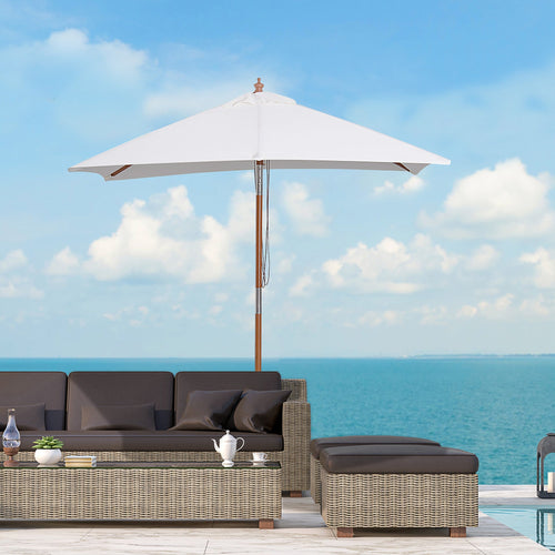 2x1.5m Tilting Garden Umbrella with 6 Ribs, Fir Wood Pole and Rope, Beige - Borge' Group Limited