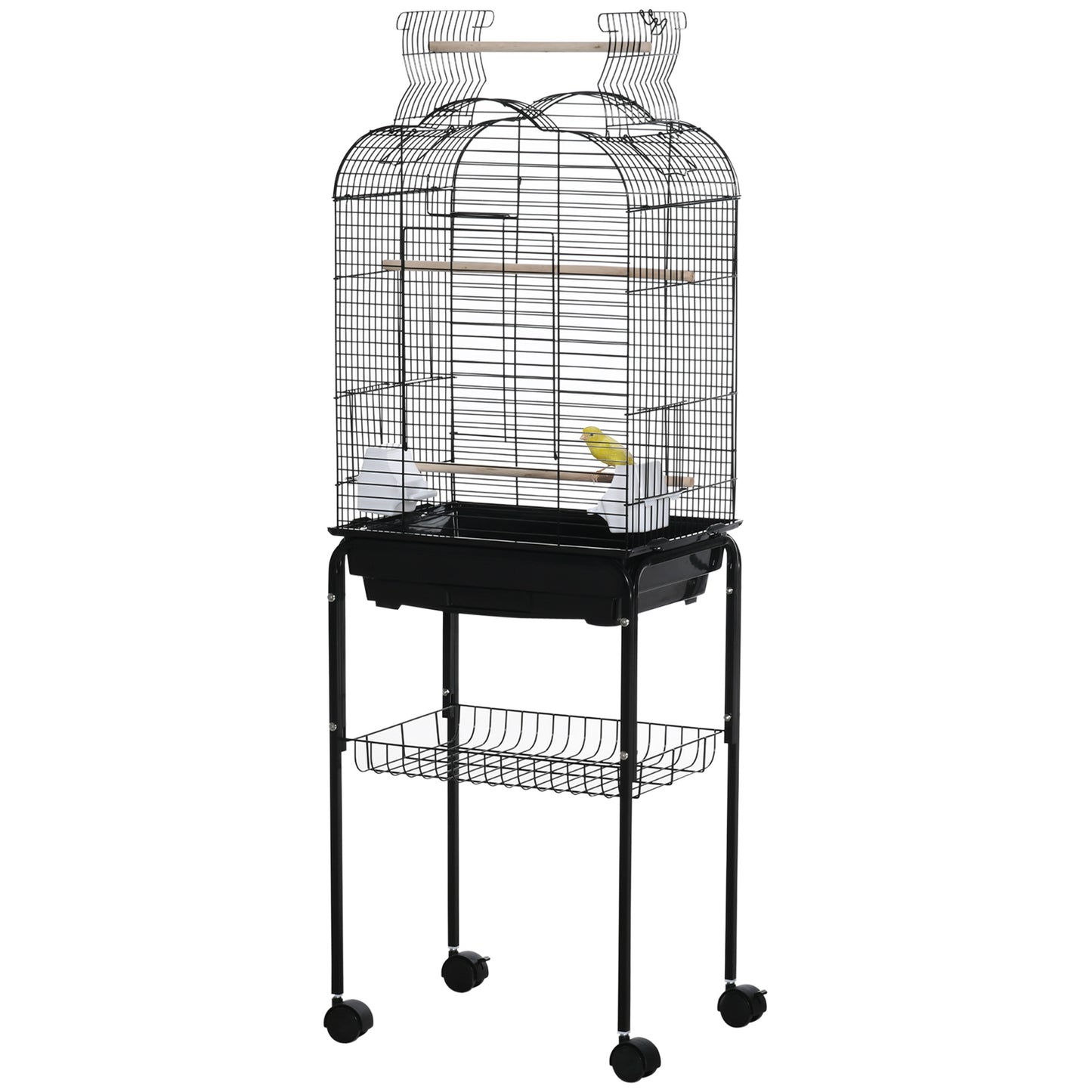 Pawhut bird cage with 3 posees, 2 bowls and 2 side doors, in steel, pp and wood, 46x36x130 cm, black - Borgè