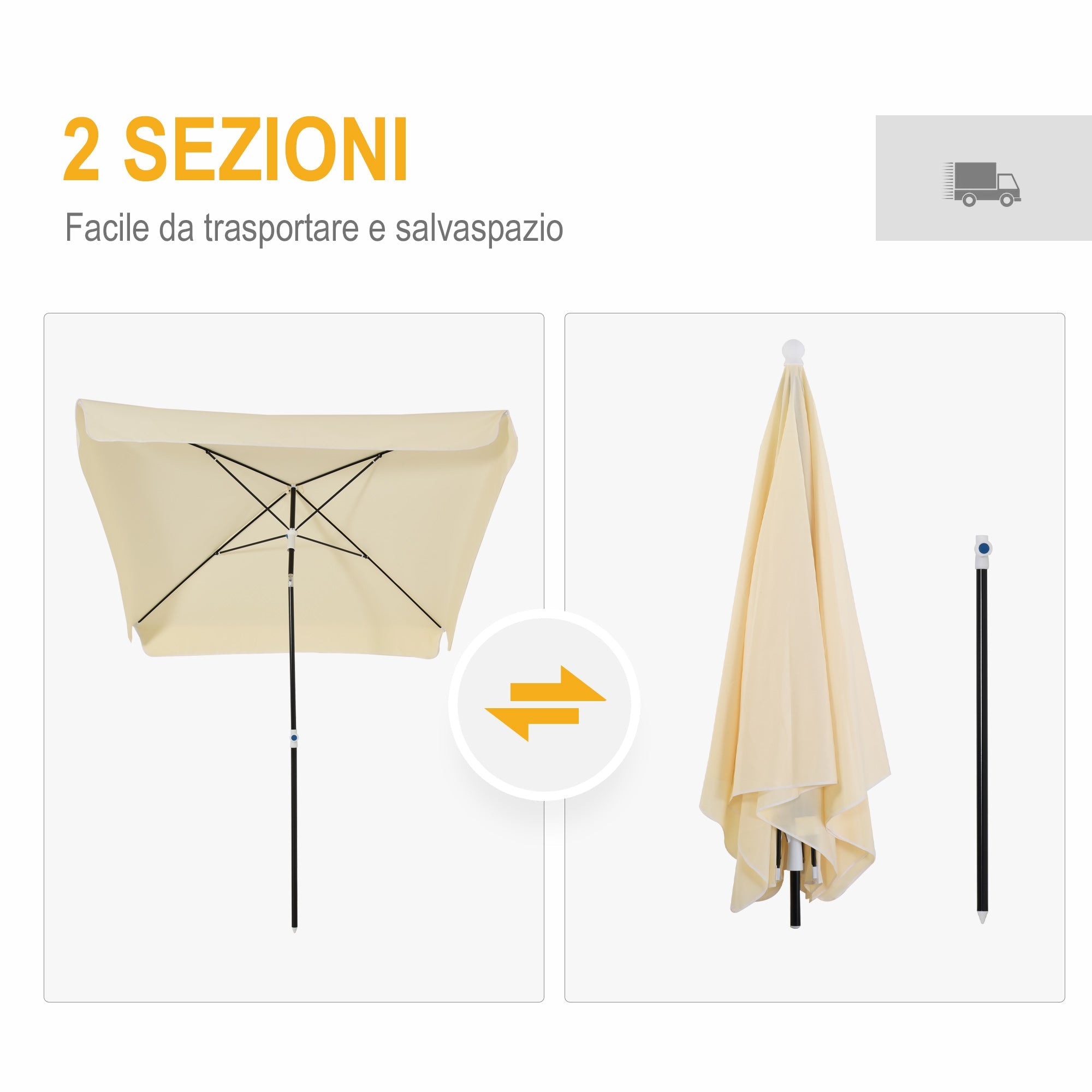 2x2m Outdoor Umbrella with Square Canopy, Adjustable and Portable Structure, Cream - Borge' Group Limited