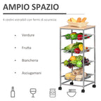 Kitchen Cart with removable steel and wheels, 36.5x36.5x89cm - Borgè