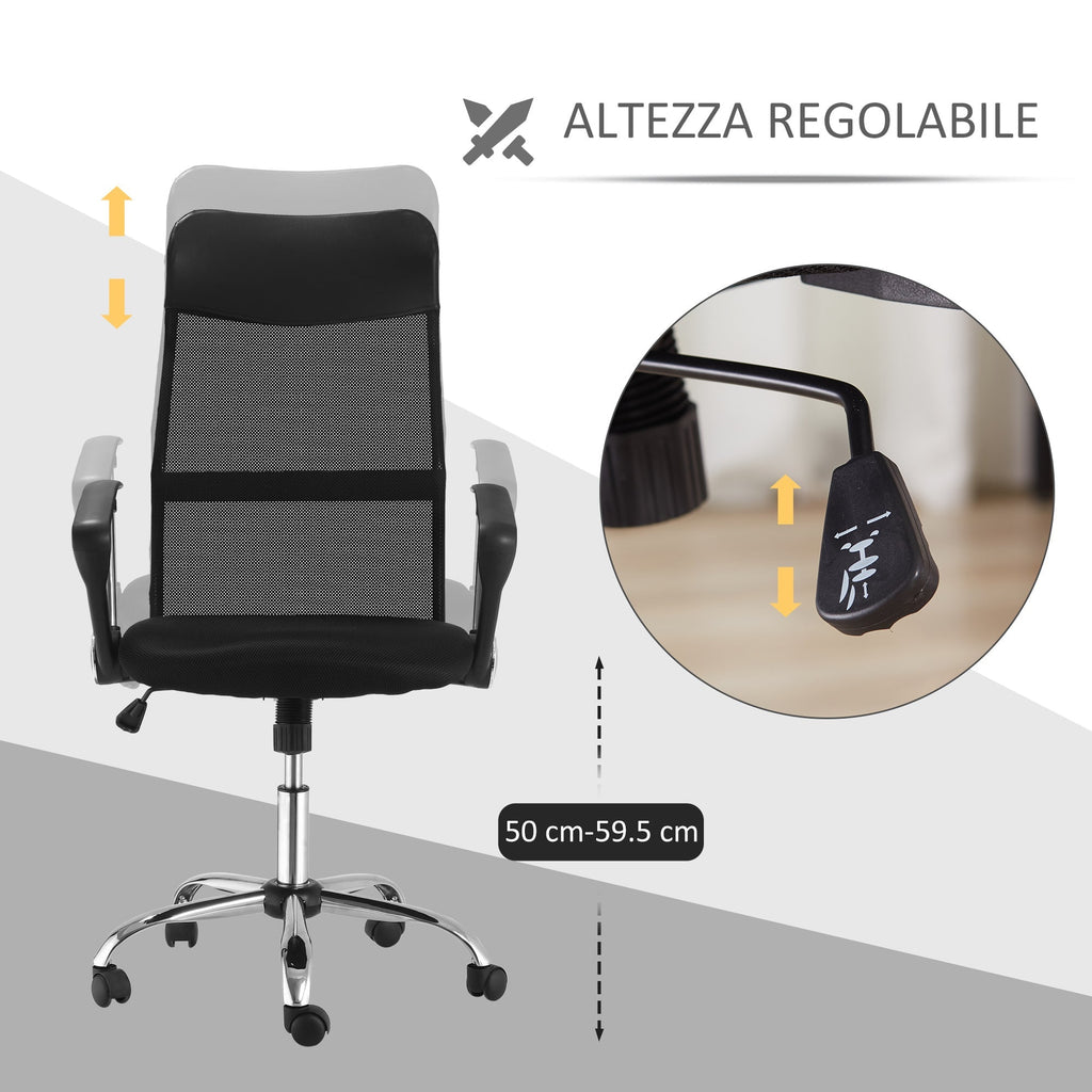 Homcom Ergonomic Highvilly Office Chair and Cork with wheels, adjustable height and mesh back, 63x65x109-119cm Black - Borgè