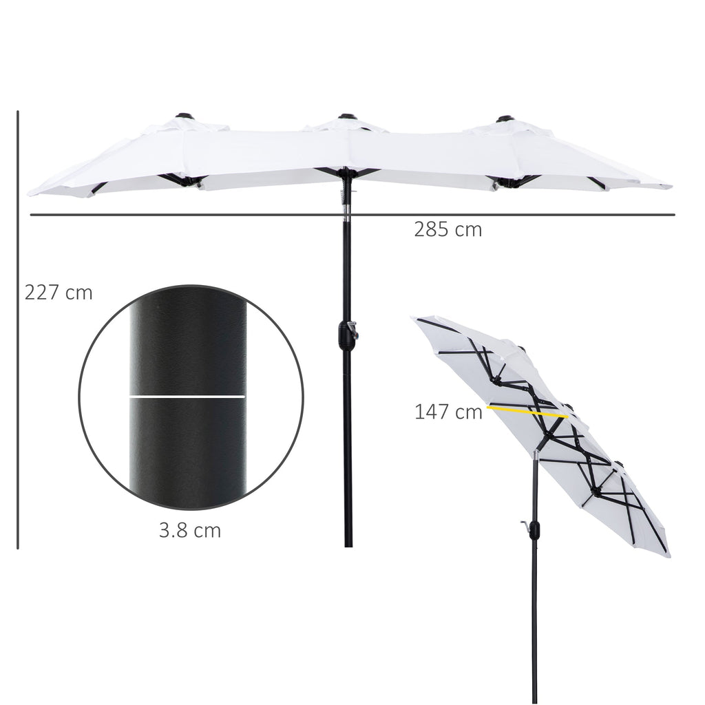 Double Tilting Garden Umbrella with Crank Opening, 295x152x222cm, White - Borge' Group Limited