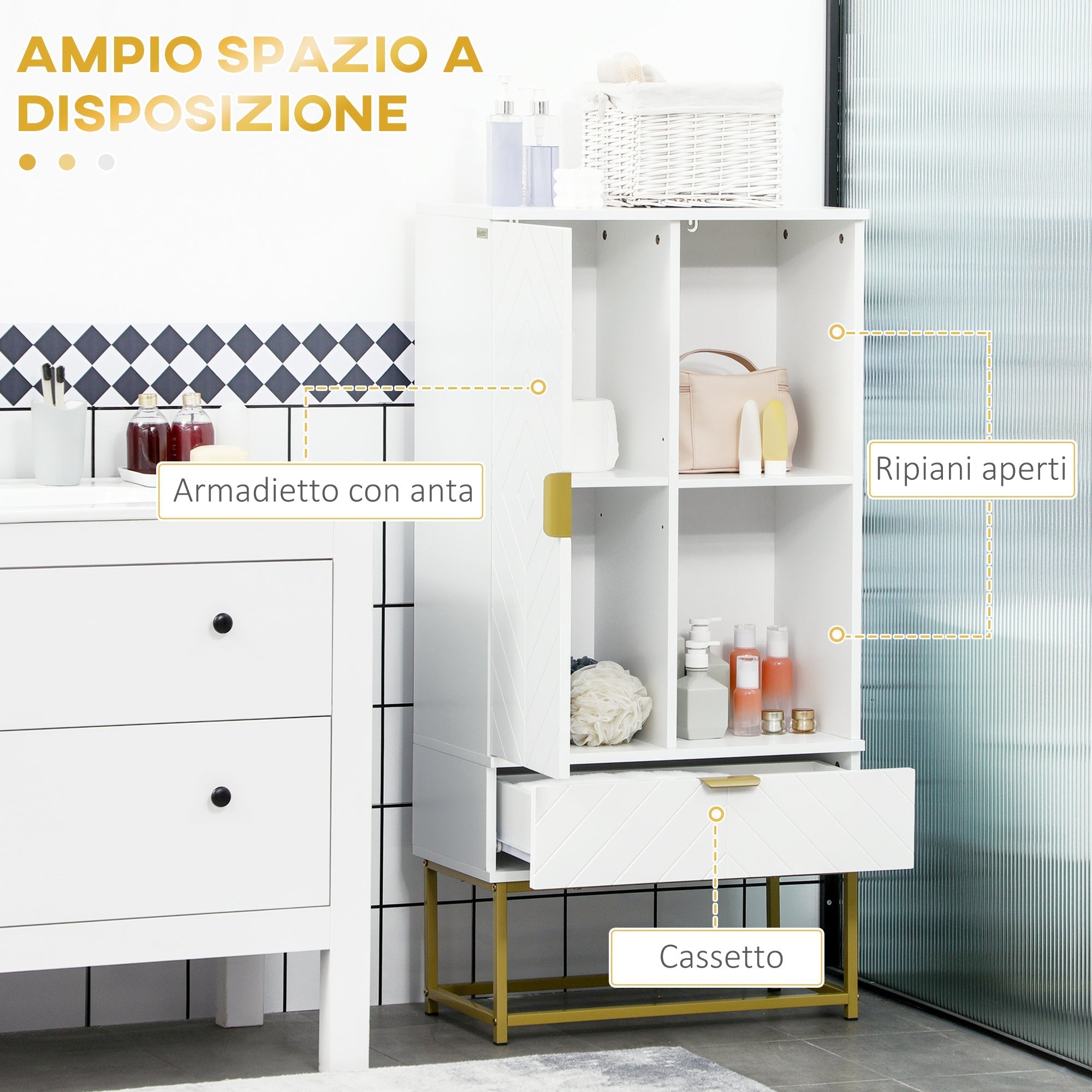 Kleankin Modern Bathroom Cabinet with locker, drawer and adjustable shelf, 60x30x120cm, white - Borgè