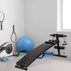 Multifunction bench for training at home, abdominal bench tilt with spring voting and adjustable back and 2 elastic strings, 55.5 x 137.5 cm black - Borge' Group Limited