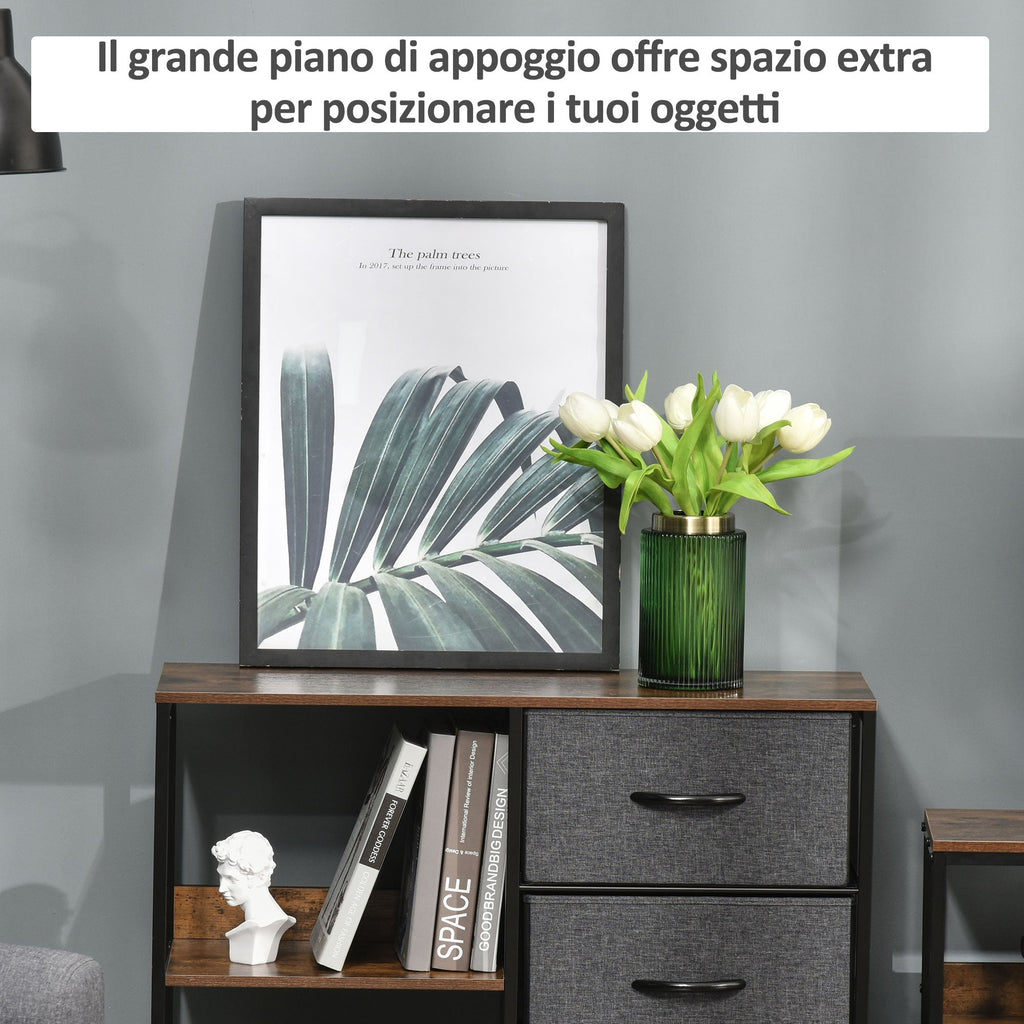 Multiuse chest of drawers with fabric drawers, 80x29x71cm - brown/dark Grey - Borgè