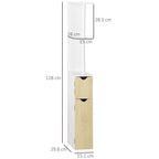 Kleankin Bathroom column with 2 shelves and 2 cabinets, high saving mobile 15.2x29.8x118cm, white and wood - Borgè