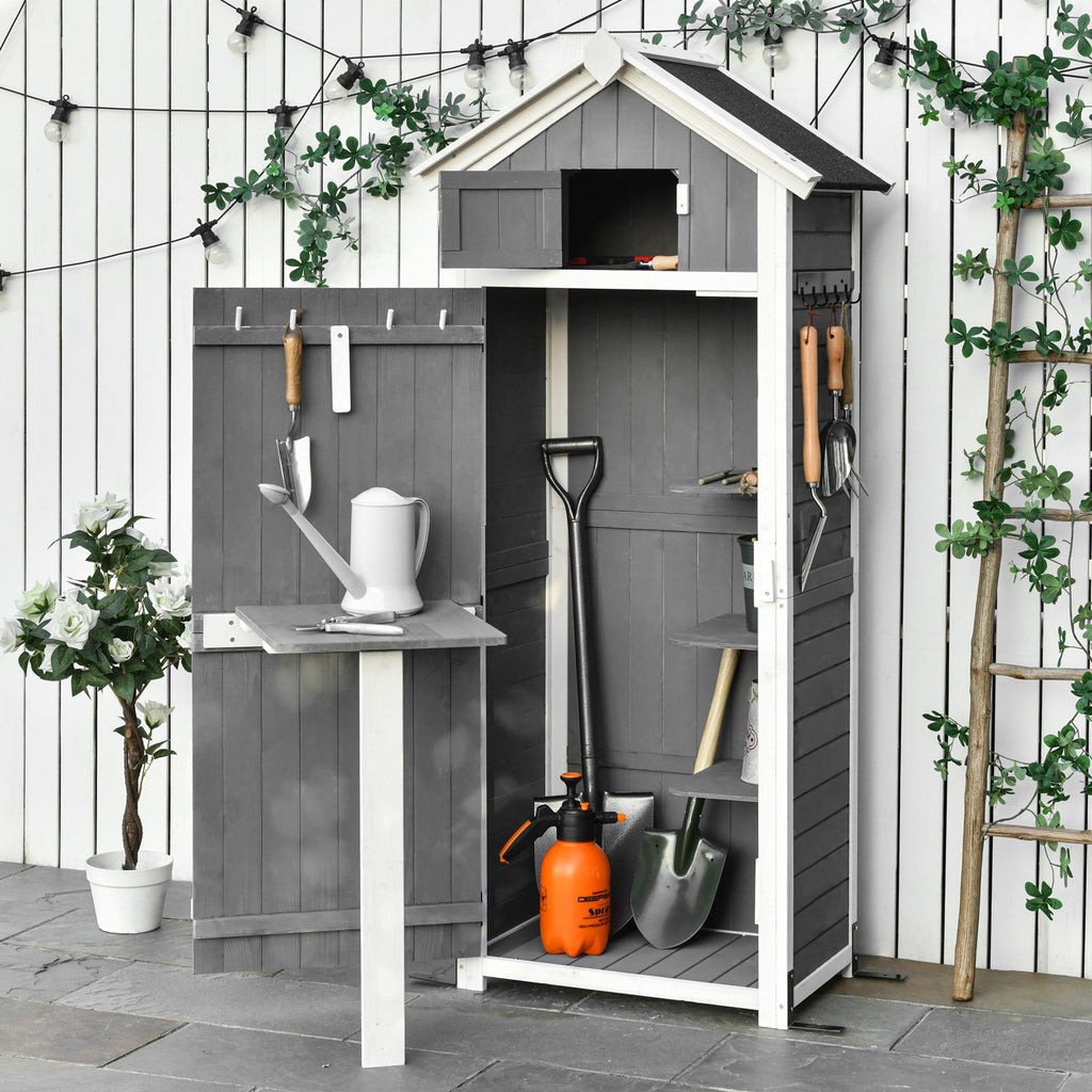 Garden Shed Fir Tool Storage with Removable Shelf and Work Table, 78x52.5x182 cm, Grey - Borge' Group Limited