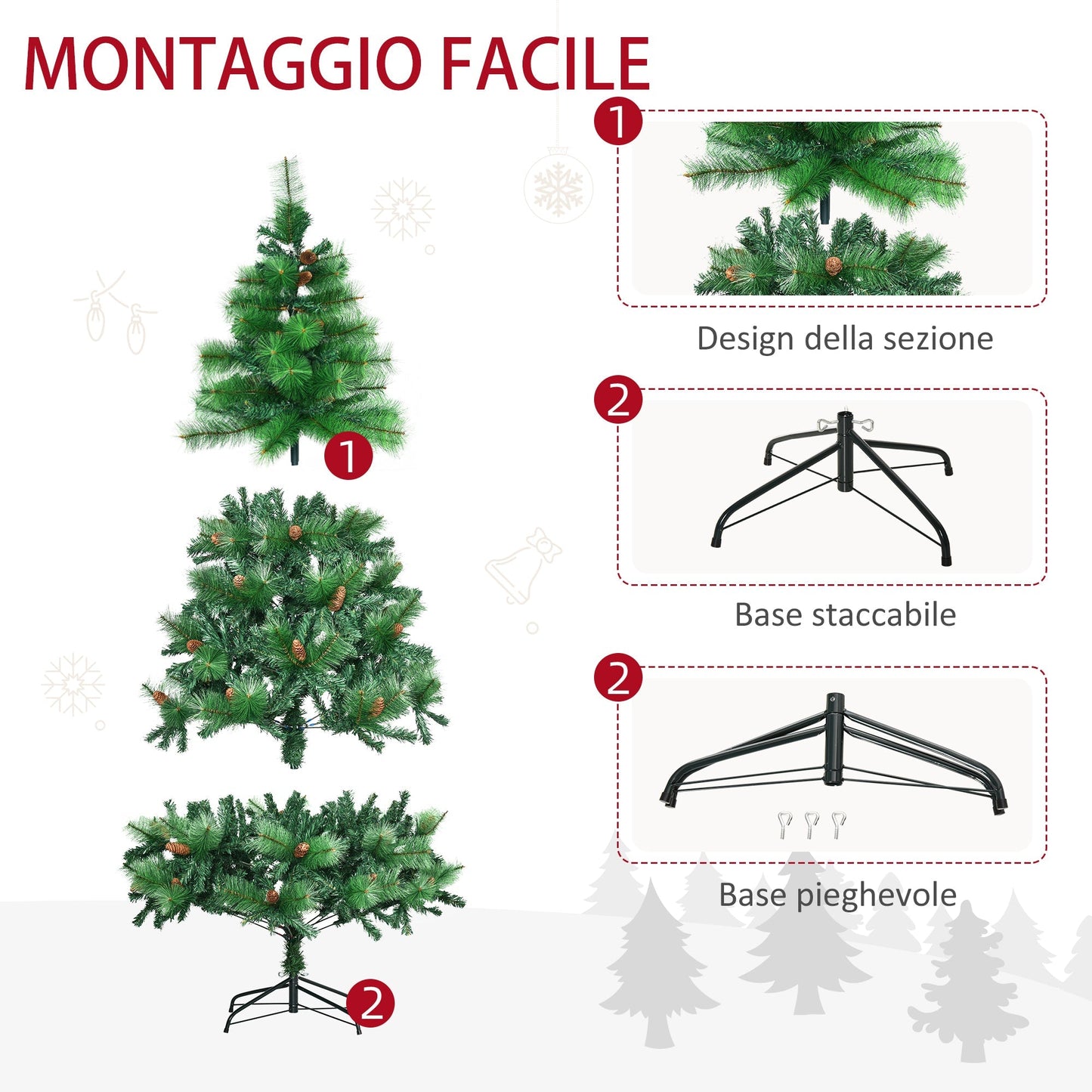 decorated Christmas tree and fireproof for interiors with 782 branches and metal base, Ï†116x180 cm, green - Borgè