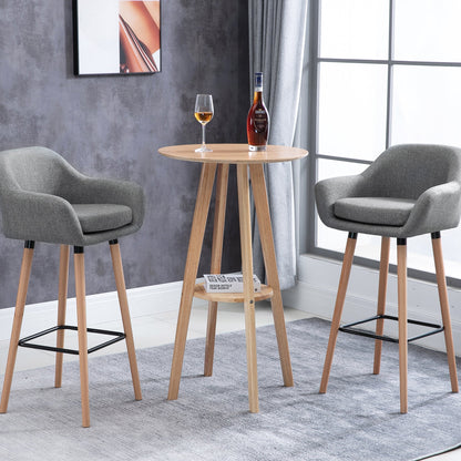 set of 2 modern bar stools with pillow, wooden legs and Grey fabric covering - Borgè